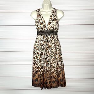 Nicole Miller Collection Silk Dress Empire Style Animal Print Deep V-Neck size 0
